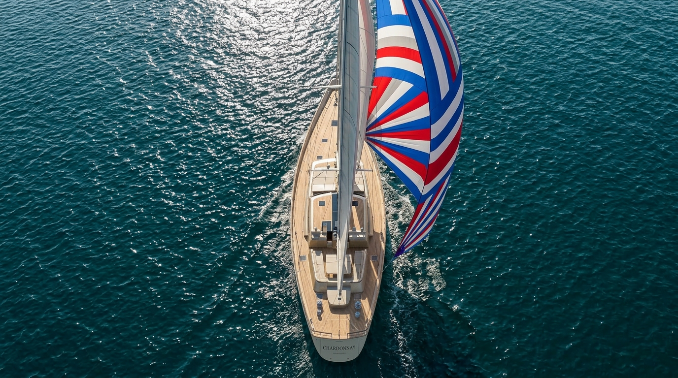 Chardonnay aerial view with spinnaker